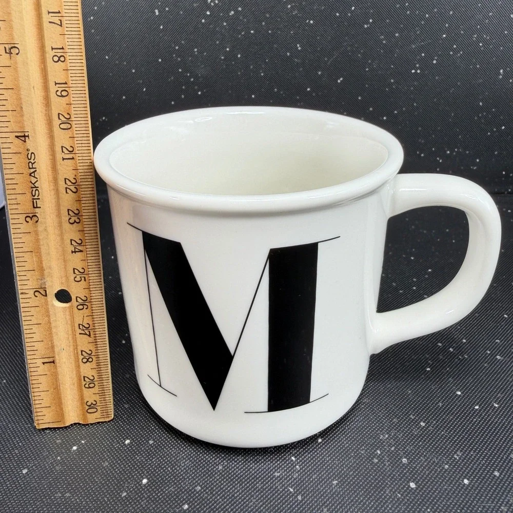 Pottery Barn Initial M Monogram Coffee Mug White Black Ceramic Campfire Style